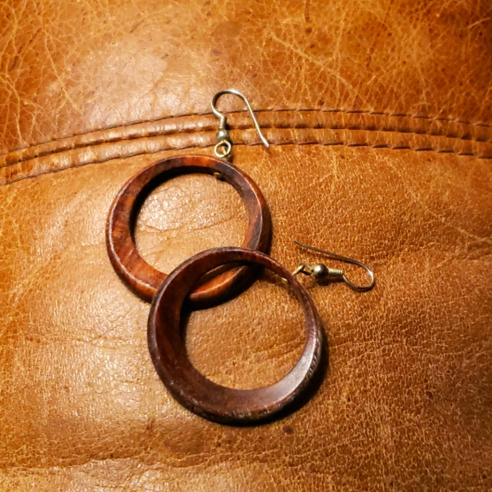 Vintage Wood Hoop Earrings